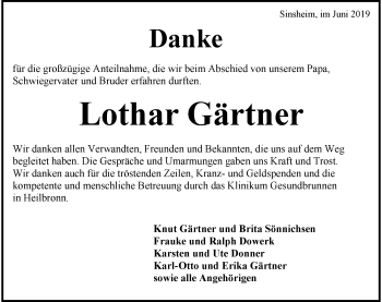 Traueranzeige von Lothar Gärtner 