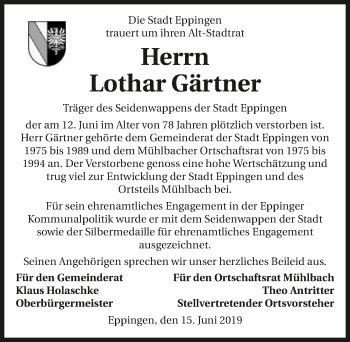Traueranzeige von Lothar Gärtner 