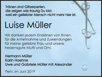 Traueranzeige von Luise Müller 