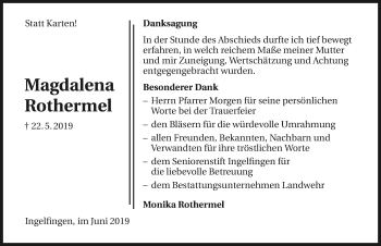 Traueranzeige von Magdalena Rothermel 
