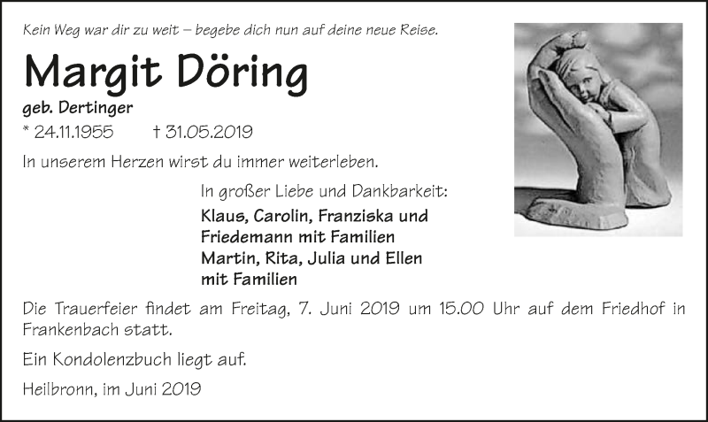  Traueranzeige für Margit Döring vom 05.06.2019 aus 