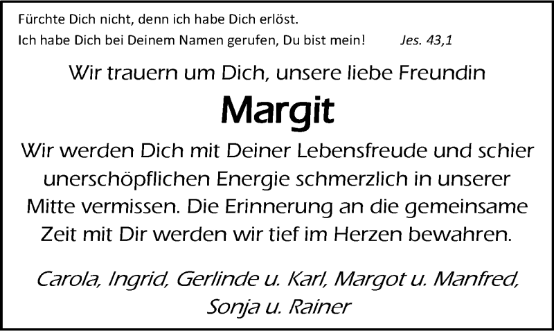  Traueranzeige für Margit Döring vom 05.06.2019 aus 
