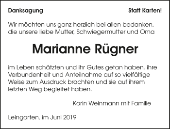 Traueranzeige von Marianne Rügner 