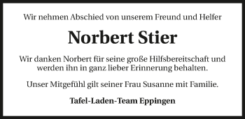 Traueranzeige von Norbert Stier 