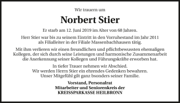 Traueranzeige von Norbert Stier 