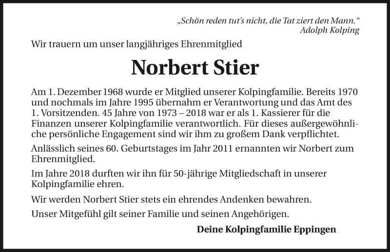  Traueranzeige für Norbert Stier vom 18.06.2019 aus 
