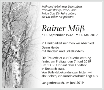 Traueranzeige von Rainer Möß 