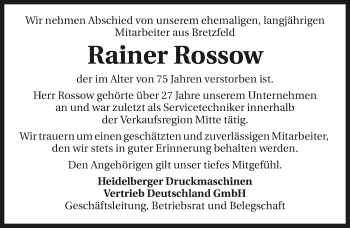 Traueranzeige von Rainer Rossow 