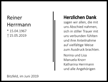 Traueranzeige von Reiner Herrmann 