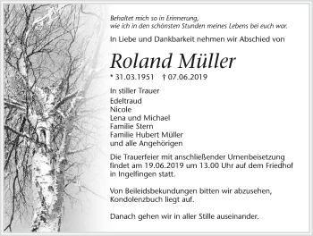 Traueranzeige von Roland Müller 