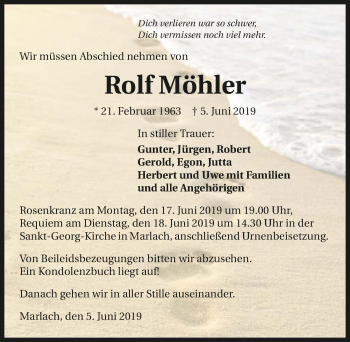 Traueranzeige von Rolf Möhler 