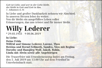 Traueranzeige von Willy Lederer 