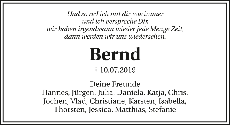  Traueranzeige für Bernd Jooss vom 16.07.2019 aus 