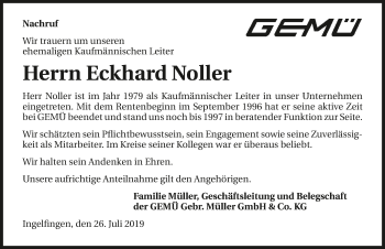 Traueranzeige von Eckhard Noller 