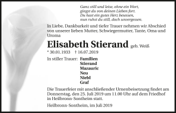 Traueranzeige von Elisabeth Stierand 