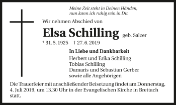 Traueranzeige von Elsa Schilling 