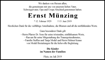 Traueranzeige von Ernst Münzing