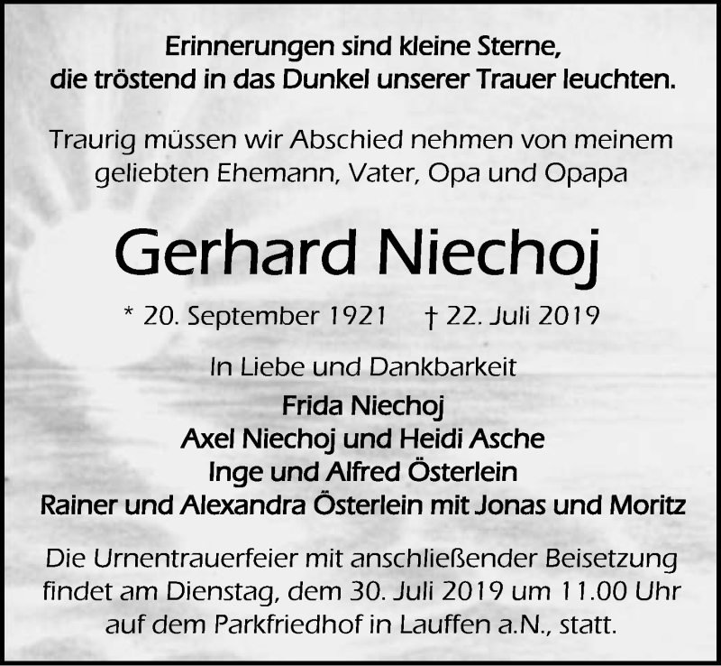  Traueranzeige für Gerhard Niechoj vom 24.07.2019 aus 