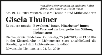 Traueranzeige von Gisela Thuiner 