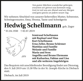 Traueranzeige von Hedwig Schellmann 