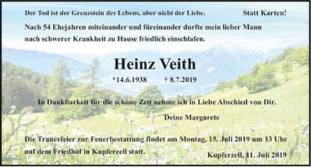 Traueranzeige von Heinz Veith 