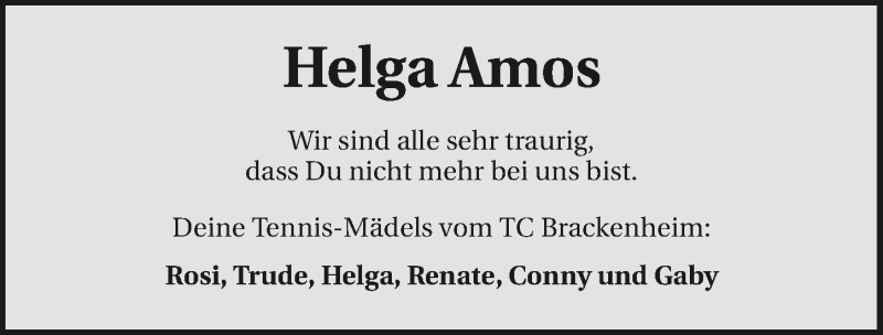  Traueranzeige für Helga Amos vom 20.07.2019 aus 