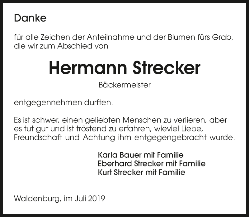  Traueranzeige für Hermann Strecker vom 26.07.2019 aus 