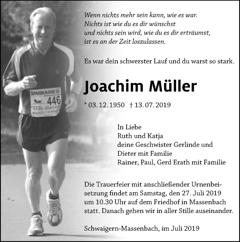 Traueranzeige für Joachim Müller vom 24.07.2019 aus 