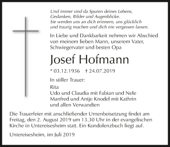 Traueranzeige von Josef Hofmann 