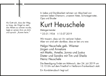 Traueranzeige von Kurt Heuschele 