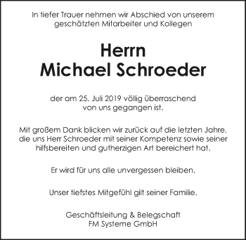 Traueranzeige von Michael Schroeder 
