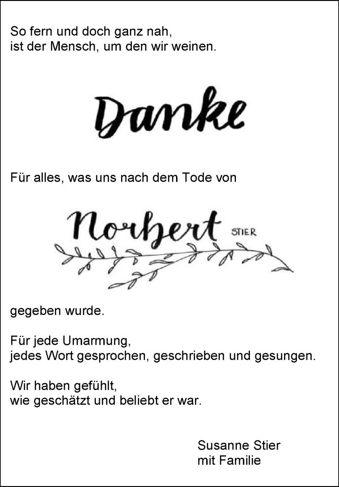  Traueranzeige für Norbert Stier vom 02.07.2019 aus 