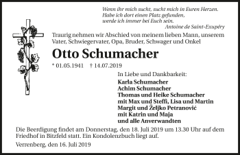 Traueranzeige von Otto Schumacher 