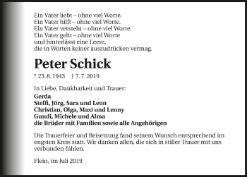 Traueranzeige von Peter Schick 