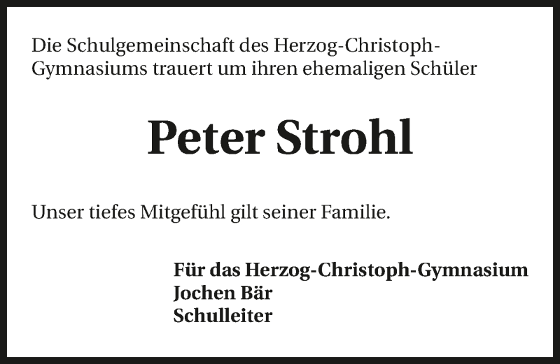  Traueranzeige für Peter Strohl vom 31.07.2019 aus 
