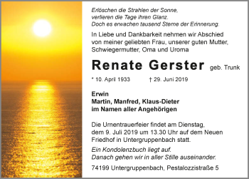 Traueranzeige von Renate Gerster 