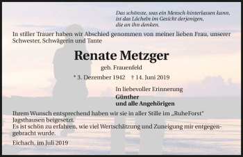 Traueranzeige von Renate Metzger 