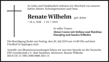 Traueranzeige von Renate Wilhelm 