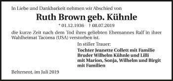 Traueranzeige von Ruth Brown 