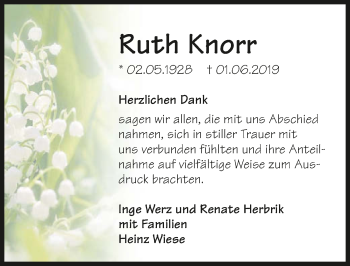 Traueranzeige von Ruth Knorr 