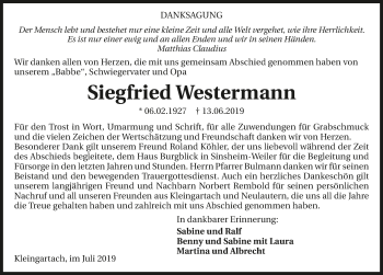 Traueranzeige von Siegfried Westermann 