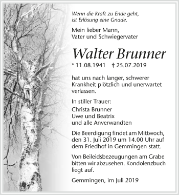 Traueranzeige von Walter Brunner 
