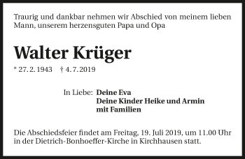 Traueranzeige von Walter Krüger 