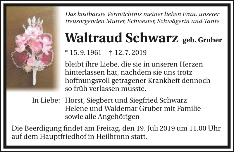  Traueranzeige für Waltraud Schwarz vom 16.07.2019 aus 