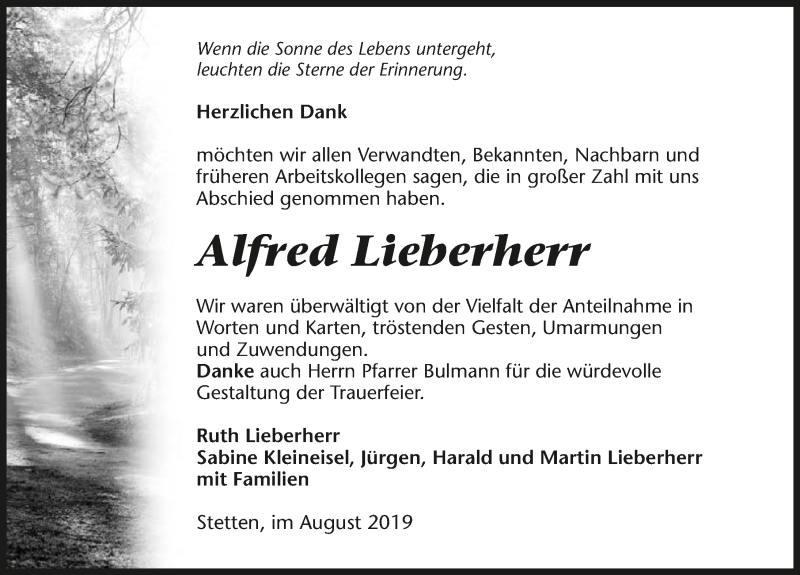  Traueranzeige für Alfred Lieberherr vom 31.08.2019 aus 