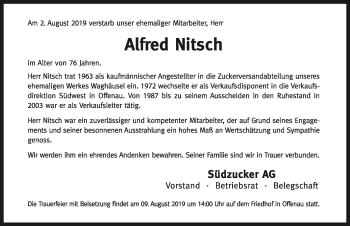 Traueranzeige von Alfred Nitsch 