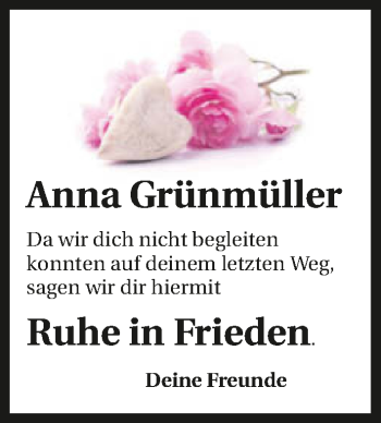 Traueranzeige von Anna Grünmüller 