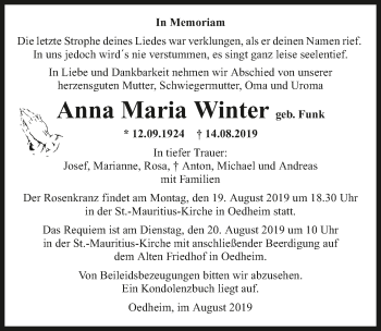 Traueranzeige von Anna Maria Winter 