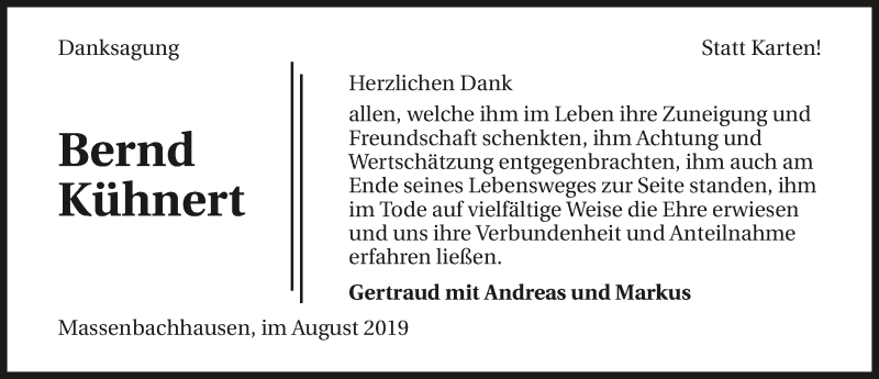  Traueranzeige für Bernd Kühnert vom 24.08.2019 aus 