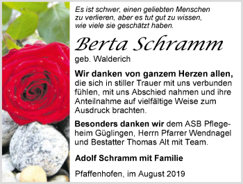 Traueranzeige von Berta Schramm 